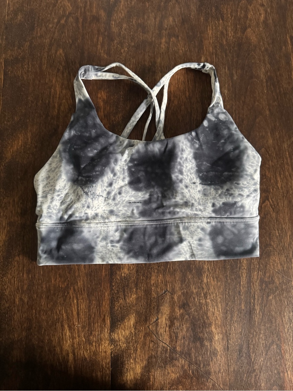 Lululemon Woman’s Tie-Dye Gray & White Strappy Sports Bra, long Line